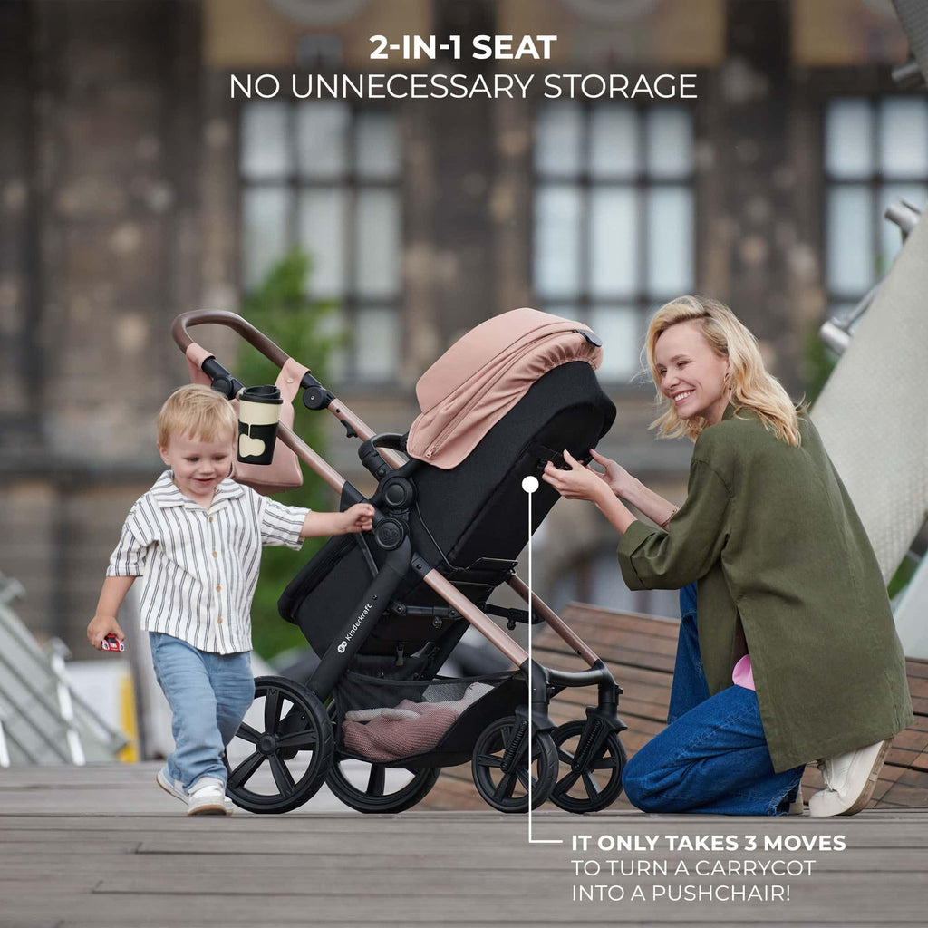 Kinderkraft MOOV 2 Pushchairs 3-in-1 Pushchair Set up to 22 kg with Child Seat I-Size 40-75 cm, Buggy Function, Adjustable Reclining Position, Large Extendable Hood, EVA Foam Wheels, Black