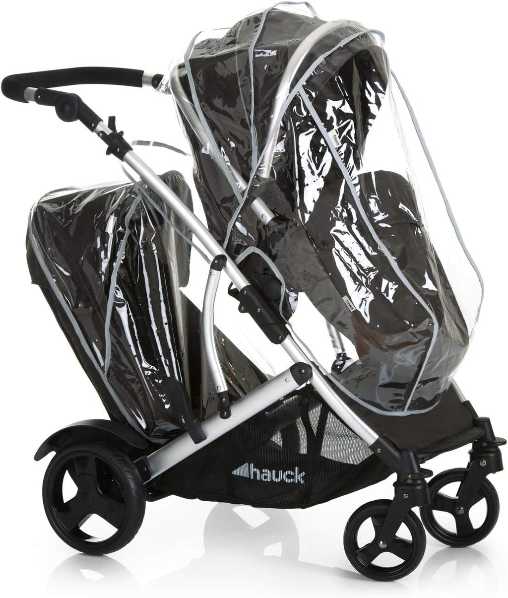 hauck Duett 2, Black - Baby & Toddler Tandem Pushchair with Raincover, Carrycot Convertible to Reversible Seat from Birth up to 15 kg & Second Seat from 6 Months, Compact & Foldable, Height-Adjustable