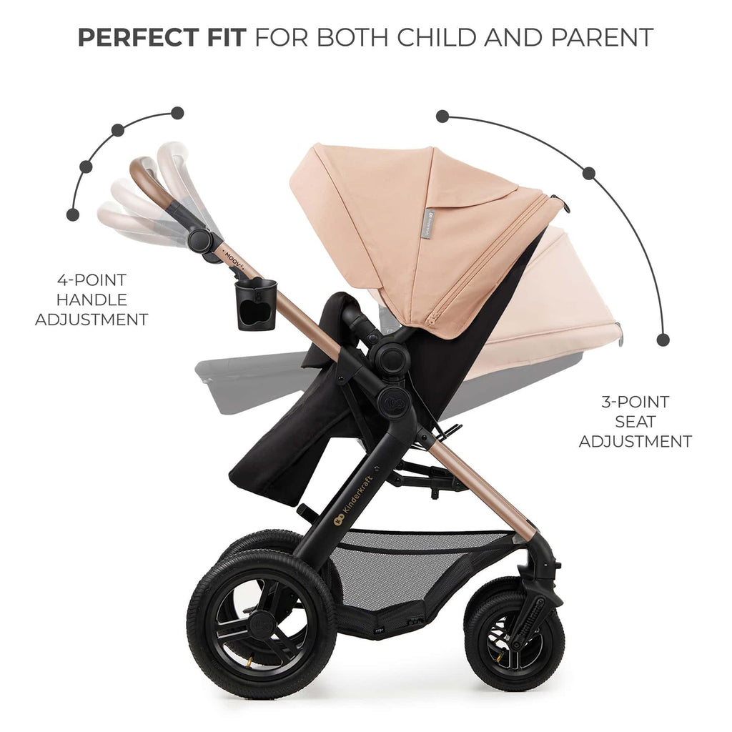 Kinderkraft MOOV 2 Pushchairs 3-in-1 Pushchair Set up to 22 kg with Child Seat I-Size 40-75 cm, Buggy Function, Adjustable Reclining Position, Large Extendable Hood, EVA Foam Wheels, Black