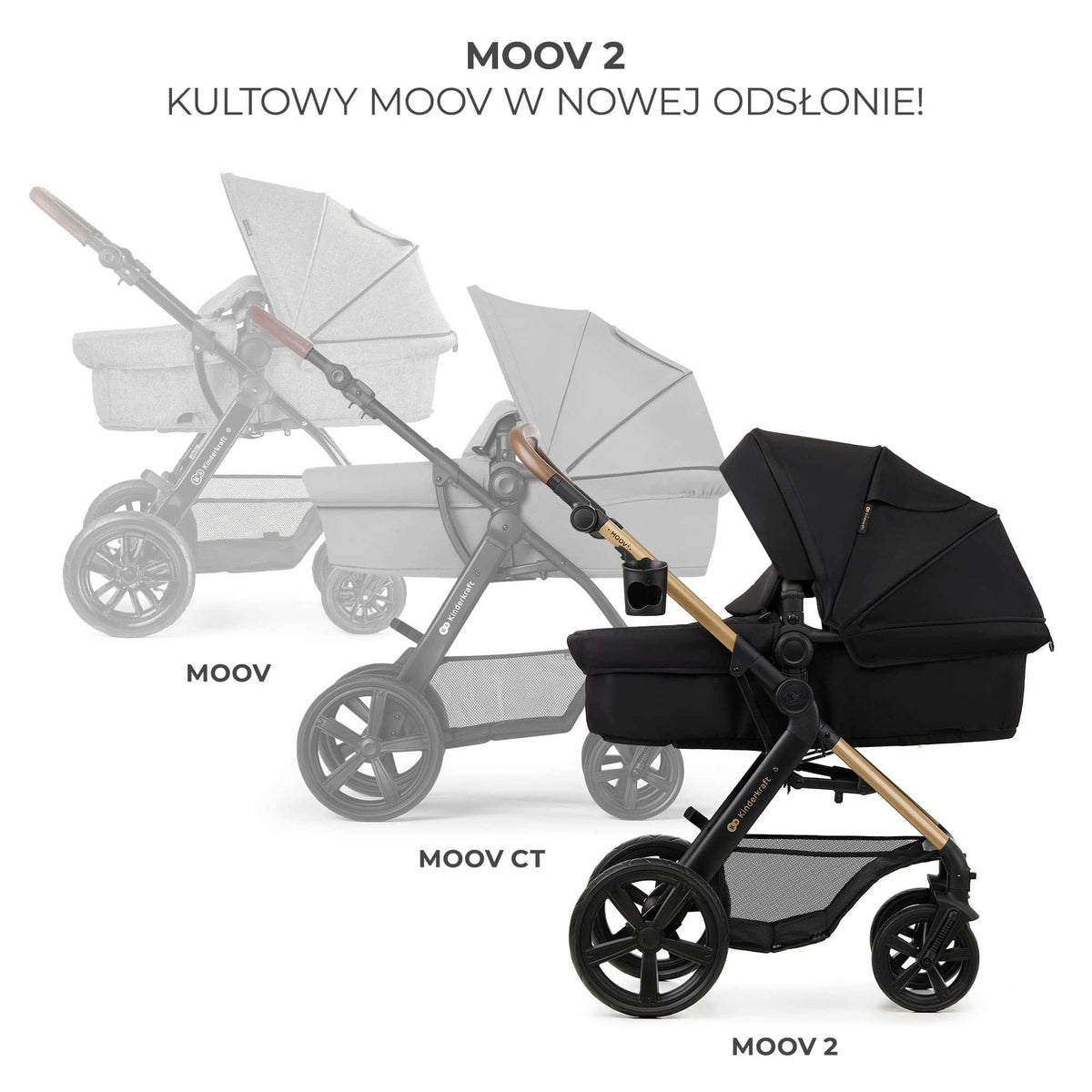 Kinderkraft MOOV 2 Pushchairs 3-in-1 Pushchair Set up to 22 kg with Child Seat I-Size 40-75 cm, Buggy Function, Adjustable Reclining Position, Large Extendable Hood, EVA Foam Wheels, Black