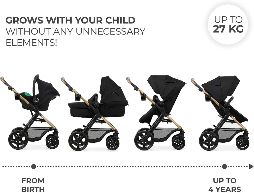 Kinderkraft MOOV 2 Pushchairs 3-in-1 Pushchair Set up to 22 kg with Child Seat I-Size 40-75 cm, Buggy Function, Adjustable Reclining Position, Large Extendable Hood, EVA Foam Wheels, Black