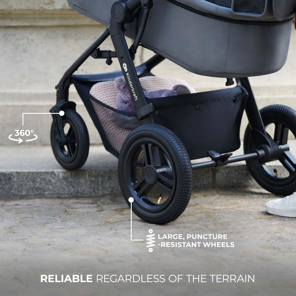 Kinderkraft MOOV 2 Pushchairs 3-in-1 Pushchair Set up to 22 kg with Child Seat I-Size 40-75 cm, Buggy Function, Adjustable Reclining Position, Large Extendable Hood, EVA Foam Wheels, Black