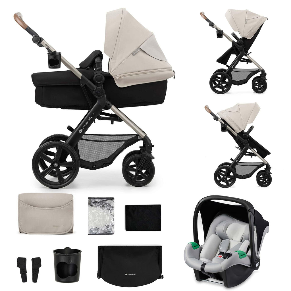 Kinderkraft MOOV 2 Pushchairs 3-in-1 Pushchair Set up to 22 kg with Child Seat I-Size 40-75 cm, Buggy Function, Adjustable Reclining Position, Large Extendable Hood, EVA Foam Wheels, Black