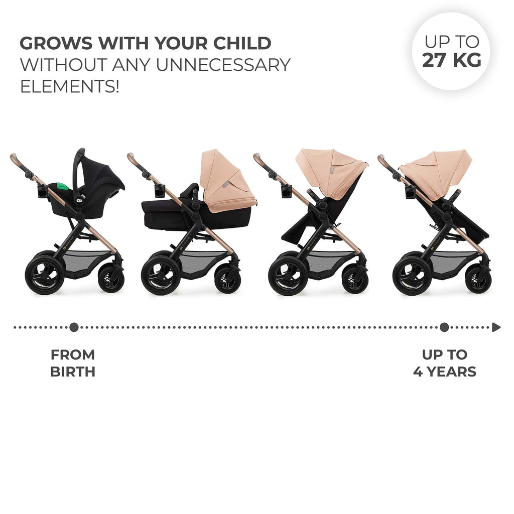 Kinderkraft MOOV 2 Pushchairs 3-in-1 Pushchair Set up to 22 kg with Child Seat I-Size 40-75 cm, Buggy Function, Adjustable Reclining Position, Large Extendable Hood, EVA Foam Wheels, Black