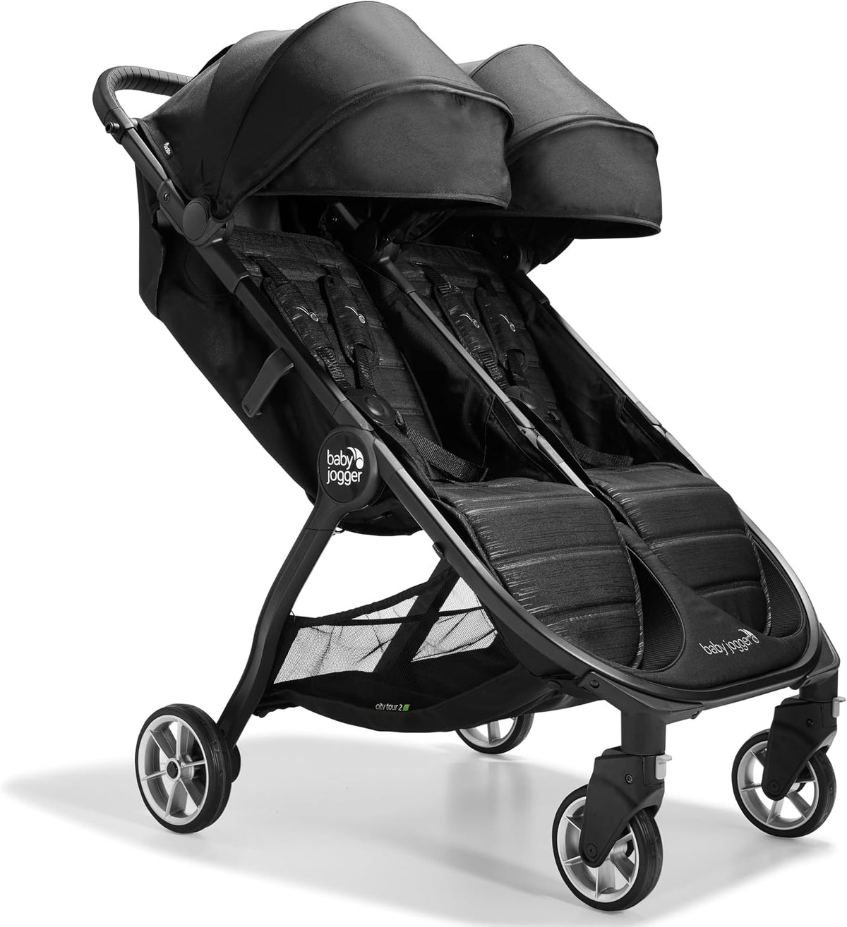 Baby Jogger City Tour 2 Double Travel Pushchair | Lightweight, Foldable & Portable Double Buggy | Pitch Black