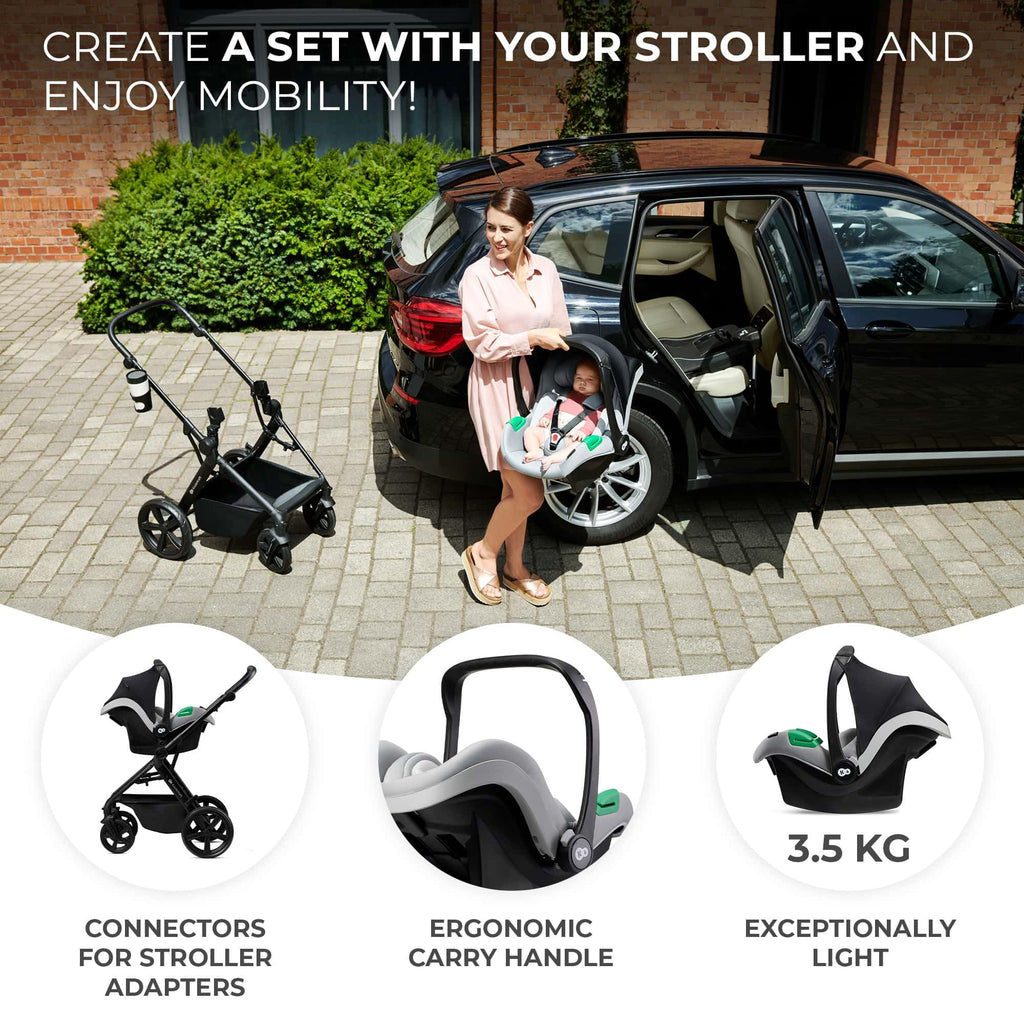 Kinderkraft Newly 4 in 1, Stroller, Pushchair, Travel System, Pram, Newborn Baby, Large Hood, Accessories, Easy Folding, Included Car Seat with ISOFIX Base, from Birth up to 22 kg, Black