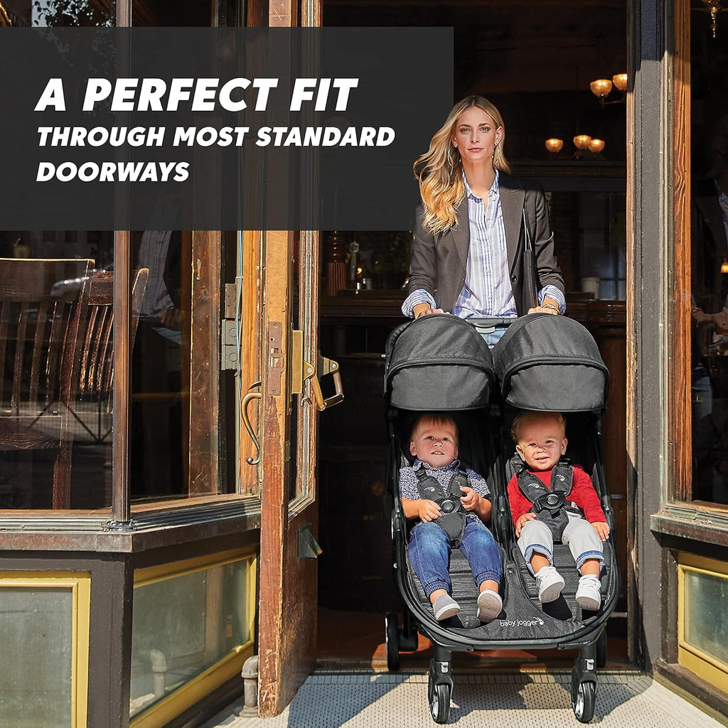 Baby Jogger City Tour 2 Double Travel Pushchair | Lightweight, Foldable & Portable Double Buggy | Pitch Black